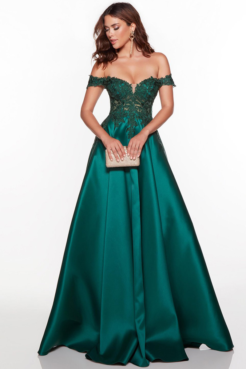 Svatby Felice - Alvina, smaragdově zelené saténové šaty