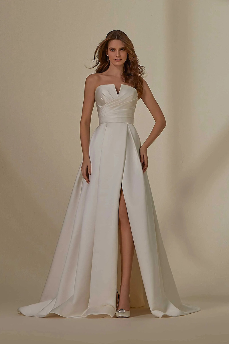 Svatby Felice - Giorgia, vel. 36, saténové šaty s rozparkem