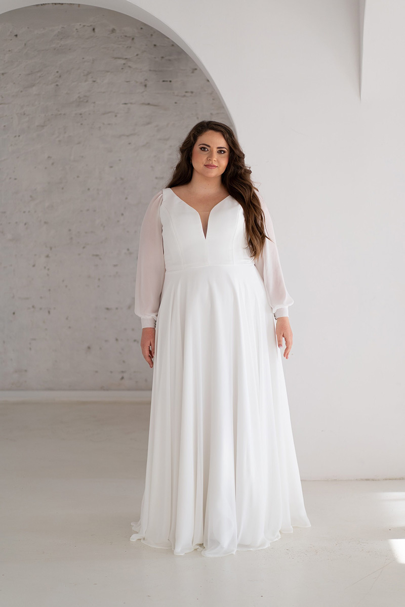 Svatby Felice - Reese, vel. 48, hladké šaty s dlouhým rukávem