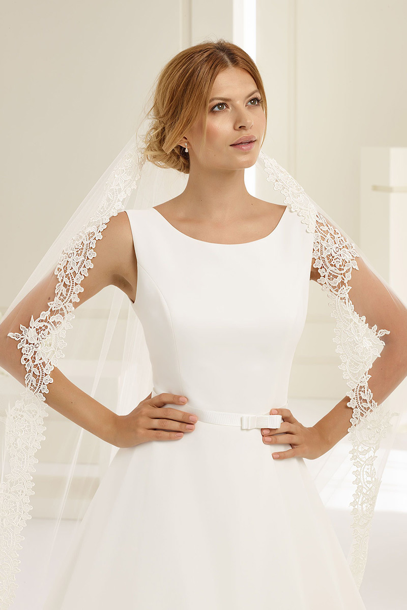 Svatby Felice - Imperia, vel. 46, hladké šifónové šaty s dlouhým rukávem