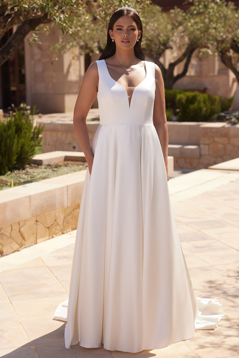 Svatby Felice - Idalia, vel. 46, hladké saténové šaty