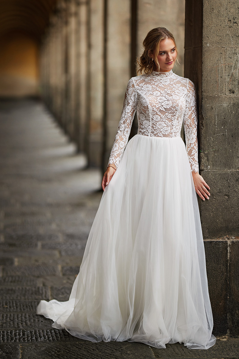 Svatby Felice - Madlena, vel. 36, šaty s krajkou ke krku