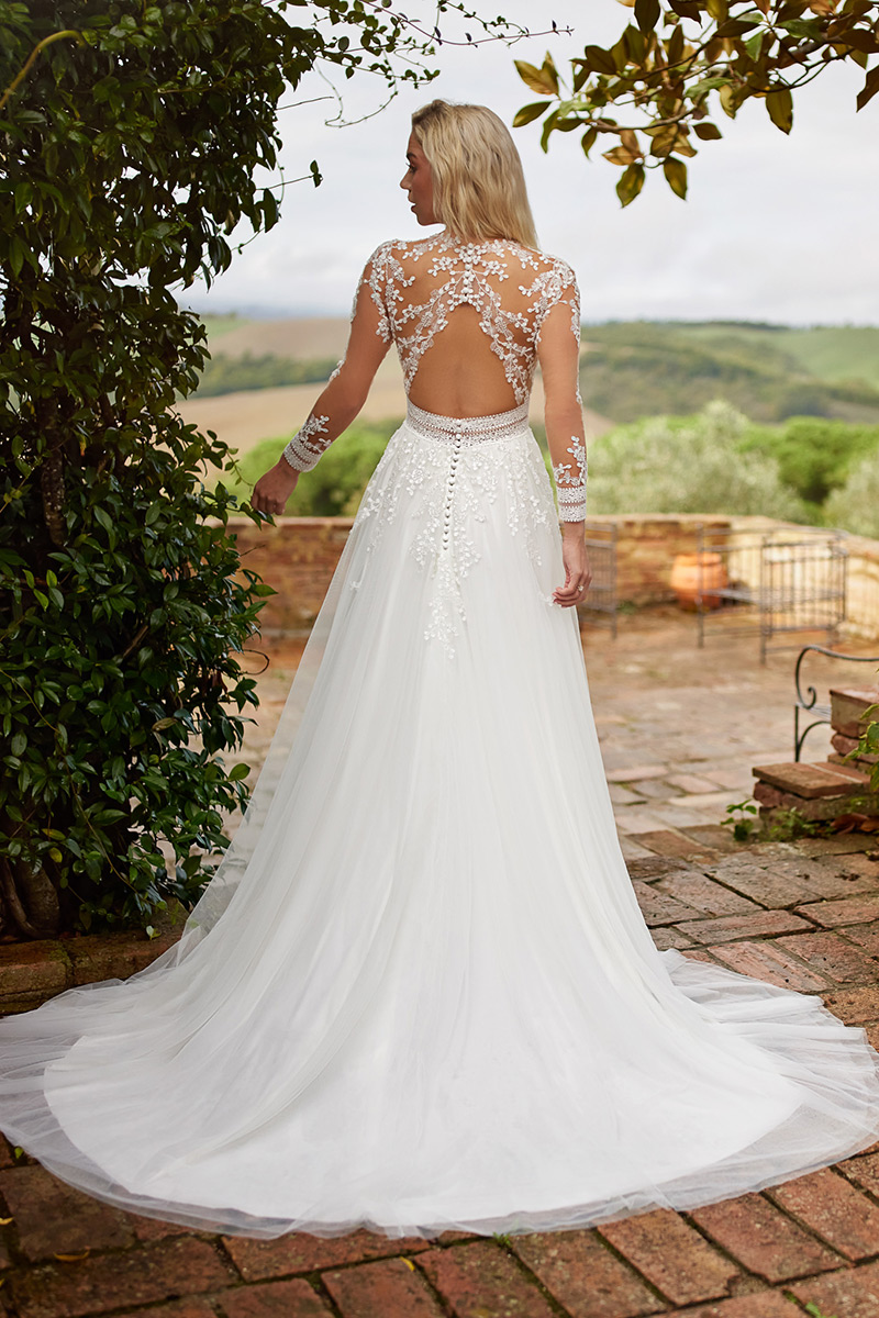 Svatby Felice - Teodora, vel. 36, třpytivé šaty s dlouhým rukávem