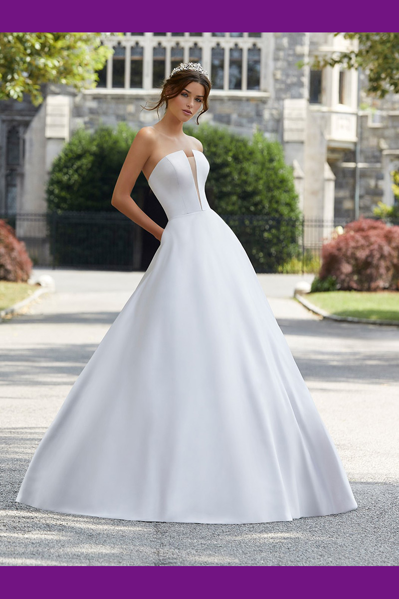 Svatby Felice - Shelby, hladké bílé saténové šaty