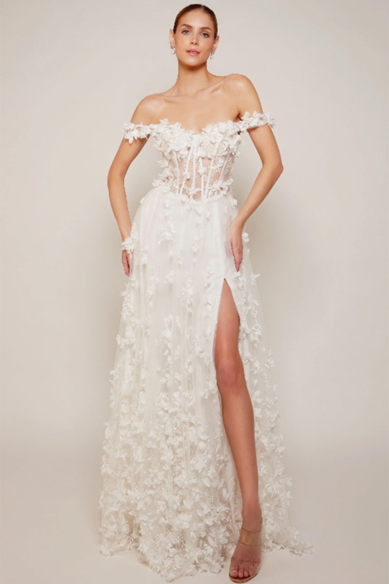 Svatby Felice - Malaga, korzetové šaty s 3D květy