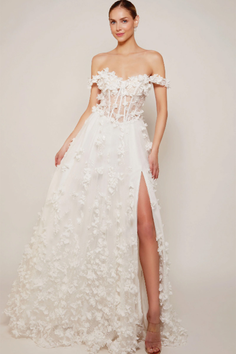 Svatby Felice - Malaga, korzetové šaty s 3D květy